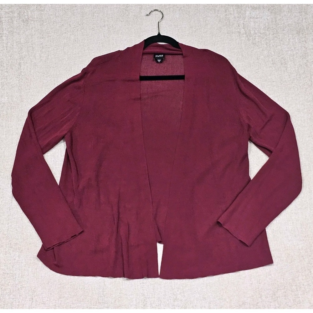 Eileen Fisher Burgundy Viscose/Nylon Open Cardigan Sweater, Size XL Lagenlook